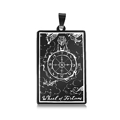 Gunmetal 201 Stainless Steel Pendants, Laser Engraved Pattern, Tarot Card Pendants, Gunmetal, The Wheel of Fortune X, 40x24x1mm, Hole: 8x4mm
