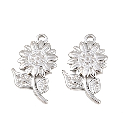 Нержавеющая Сталь Цвет 304 подвески из нержавеющей стали, подвеска в виде подсолнуха с листом, цвет нержавеющей стали, 21x12x2 мм, отверстие : 1.2 мм