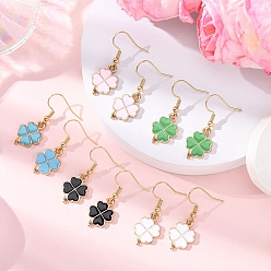 (52) Непрозрачная лаванда Серьги-подвески из сплава эмали в форме клевера, с 304 нержавеющей стали серьги крючки, золотые, разноцветные, 33x12 мм