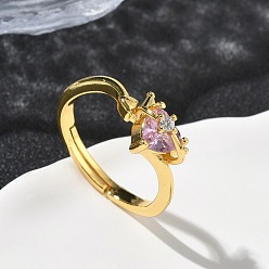 Настоящее золото 18K Латунные микро проложить пальцев кольца кубического циркония, сердце, долговечный, стойки покрытие, без свинца и без кадмия, реальный 18 k позолоченный, 9 мм, внутренний диаметр: 18 мм