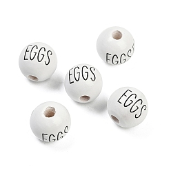 Белый Спрей окрашены деревянные европейские бусины, бусины с большим отверстием, круглый с яйцами слов, белые, 15.5~16 мм, отверстие : 4 мм