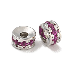 Средний Фиолетово-красный Стойки обшивки латунь микро проложить кубического циркония бусы, без свинца и без кадмия, долговечный, платина, круглые, средне фиолетовый красный, 4x2 мм, отверстие : 1.4 мм