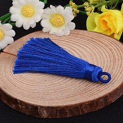 Синий Нейлон кисточкой большие украшения кулон, синие, 70~74x11 мм, отверстие : 4 мм