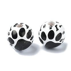Black Pet Theme Wood Large Hole European Beads, Round, Black, 15.5~16x15mm, Hole: 4.5mm