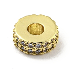 Прозрачный Обшивка стойки латунь с циркониевыми бусинами, долговечный, без свинца и без кадмия, плоско-круглые, реальный 18 k позолоченный, прозрачные, 8x3 мм, отверстие : 2.5 мм