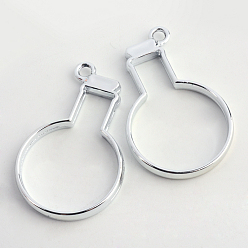 Platinum Rack Plating Alloy Bottle Open Back Bezel Pendants, For DIY UV Resin, Epoxy Resin, Pressed Flower Jewelry, Cadmium Free & Nickel Free & Lead Free, Platinum, 41.5x25.5x3.5mm, Hole: 3mm
