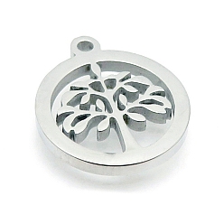 Нержавеющая Сталь Цвет Шкентели нержавеющей стали, лазерная резка, плоская круглая с подвеской дерево жизни, цвет нержавеющей стали, 13 мм