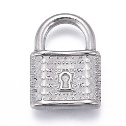 Stainless Steel Color Non-Tarnish 304 Stainless Steel Pendants, Lock, Stainless Steel Color, 17.5x12.5x4mm, Hole: 5x7mm