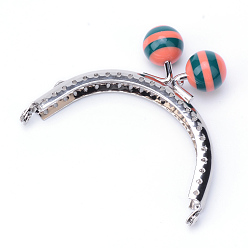 Лосось Ручка с железным кошельком, С полосками из смолы, Для швейной машины, платина, salmon, 63x80~82x9.5 мм, отверстие : 1.5 мм