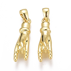 Настоящее золото 18K Латунные подвески, долговечный, Мано Корнуто итальянская рука, реальный 18 k позолоченный, 20x5.5x5 мм, отверстие : 2 мм