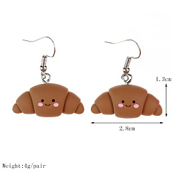 Сиена Серьги-подвески из смолы на тему еды, платина, круассан, цвет охры, 13x28 мм