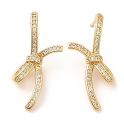 Golden Cubic Zirconia Knot Stud Earrings, Brass Earrings for Women, Golden, 30.5x14.5mm