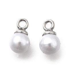 Белый Подвески из АБС-пластика с жемчугом, круглые, с петлей из платинового сплава, белые, 8.5x5 мм, отверстие : 1.4 мм