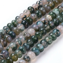 Moss Agate Natural Moss Agate Beads Strands, Rondelle, 8x5.5mm, Hole: 1mm, about 74pcs/strand, 15.7 inch(40cm)