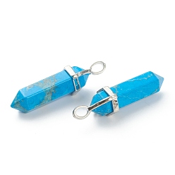Howlite Natural Howlite Pendants, with Platinum Tone Brass Findings, Bullet, Dyed, 39.5x12x11.5mm, Hole: 4.5x2.8mm