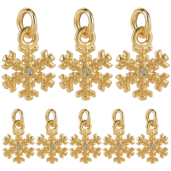 Настоящее золото 18K 10 шт. Латунные брелоки из прозрачного кубического циркония с микропаве, с целью перехода в кольце, снежинка очарование, реальный 18 k позолоченный, 12x9x1.5 мм, отверстие : 3 мм