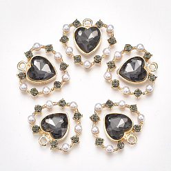 Черный Подвески из сплава , с пластиковой имитационной жемчужиной, стекло и стразы, сердце, золотой свет, чёрные, 26x26.5x6 мм, отверстие : 2 мм
