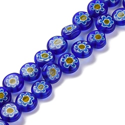 Средно-синий Handmade millefiori lampwork beads strands, плоско-круглые, светло-синий, 8x3 мм, отверстие : 0.7 мм, около 47 шт / нитка, 14.29'' (36.3 см)
