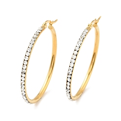 Золотой Серьги-кольца с кристаллами и стразами, вакуумное покрытие pvd 202 серьги из нержавеющей стали с 304 штифтами из нержавеющей стали для женщин, золотые, 39x2.5 мм, штифты : 0.6 мм