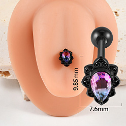 Черный Каплевидная форма 304 прямая штанга из нержавеющей стали со стразами 15 калибровочные кольца для пирсинга языка для женщин и мужчин, чёрные, 16 мм, штифты : 1.6 мм