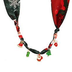 Разноцветный Подвеска-нагрудник в виде рождественской елки из эмалированного сплава со стеклом и кулоном в виде Санта-Клауса., Женские шарфы-колье из ткани с принтом, золотые, красочный, 31.50 дюйм (80 см)