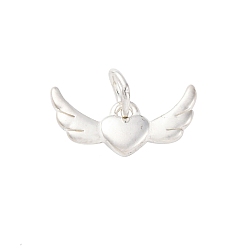 Сердце 925 серебряные шармы, серебряный цвет гальваническим, с печатью 925, сердце ангельского крыла, 9.5x15x2 мм, отверстие : 3.5 мм