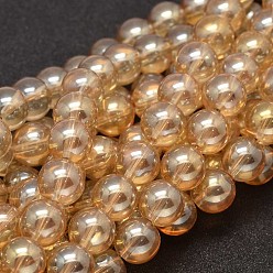 PeachPuff Full Rainbow Plated Round Glass Beads Strands, PeachPuff, 10mm, Hole: 1mm, about 42pcs/strand, 15.4 inch