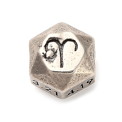 Овен S925 бусины из стерлингового серебра, граненая полигона, античное серебро, созвездие, Овен, 7.5x7x6 мм, отверстие : 3 мм