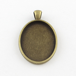 Античная Бронза Сеттинги для кабошонов или кулона, сплав, тибетский стиль, овальные, чашки безель с краями, без кадмия, без никеля и без свинца, античная бронза, лоток : 30x20 мм, 41.5x23x3 мм, Отверстие : 7x4 мм , около 193 шт / 1000 г