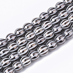 Черный Стеклянные бусины с гальваническим покрытием , круглый с полосой, чёрные, 10x9.5 мм, отверстие : 1.2 мм, около 30 шт / нитка, 11.2 дюйм