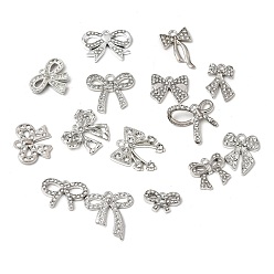 Platino Aleación con colgantes de diamantes de imitación de cristal, encantos del bowknot, Platino, 9.5~22x15~22x2.5~4 mm, agujero: 1.4~2 mm