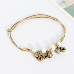 Алиса Синий Браслеты на лодыжку из сплава в виде колокольчика и фарфоровых бусин, регулируемый шнурок, с подвеской., античная бронза, Алиса Блю, 5-1/8~11 дюйм (130~280 мм)