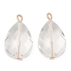 Прозрачный Стеклянные подвески, с петлями из латуни светло-золотистого цвета, граненые, слезинки, прозрачные, 22~22.5x13x8 мм, отверстие : 2 мм