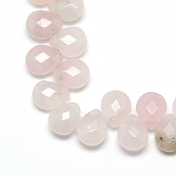 Rose Quartz Natural Rose Quartz Gemstone Beads Strands, Top Drilled Beads, Faceted, Teardrop, 12x9~10x6mm, Hole: 1mm
, about 30pcs/strand, 11.81 inch