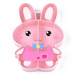 Pink Behälter aus Polystyrol-Kunststoffperlen, Geschenkverpackung für Süßigkeiten, mit 6 Gittern, Kaninchen, rosa, 17x12.7x3 cm, Bohrung: 13x19 mm, Fach: 60x66mm und 54x54mm und 37x48mm