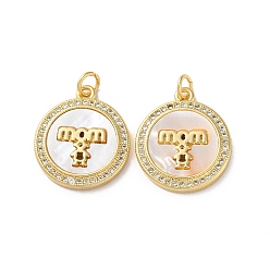 Слово Латунные микропаве прозрачные подвески с фианитом, без кадмия и без свинца, с оболочкой, реальный 18 k позолоченный, овальный/плоский круглый круглый, слово, 21x18x3 мм, отверстие : 3 мм