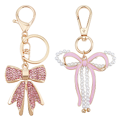 Золотой 2 шт. 2 стили подвеска-бантик из эмалевого сплава и пластика с имитацией жемчуга, с поворотными застежками, золотые, 107~113 мм, 1 шт / стиль
