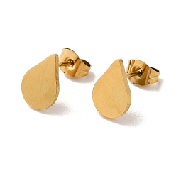Golden PVD Vacuum Plating 304 Stainless Steel Stud Earrings, Plain Teardrop, Golden, 10.5x7.5mm