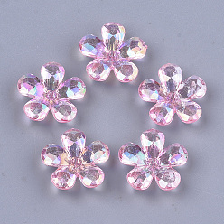 Pink Прозрачные колпачки акриловая бисера, AB цвет, граненые, 5-лепесток, цветок, розовые, 23x22x7 мм, Отверстие : 1.8 мм , около 380 шт / 500 г