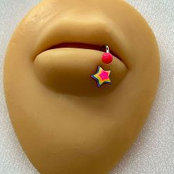 Звезда 316 хирургическая нержавеющая сталь с акриловыми кольцами для губ, цвет нержавеющей стали, ярко-розовый, звезда, внутренний диаметр: 10 мм, штифты : 1.2 мм, Руководитель: 4 mm