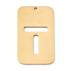 Letter T 304 подвески из нержавеющей стали, прямоугольник с буквой, ионное покрытие (ip), реальный 18 k позолоченный, Письмо T, 33x20x1.5 мм, отверстие : 1.8 мм