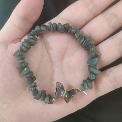 Лунный Камень Модные браслеты из бисера с натуральными кристаллами лунного камня, металлические браслеты-бабочки для женщин