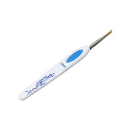 Озёрно--синий Цветочный узор из АБС-пластика, имитация синего и белого фарфора, крючки для вязания, крючок с железным наконечником, инструменты для вязания, Плут синий, 135 мм, штифты : 1.25 мм