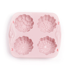 Pink Пищевые силиконовые формы, формы помады, для поделок конфеты, цвет шоколада, желе, изготовление ювелирных изделий на основе смолы и эпоксидной смолы, цветок, розовые, 155x139x29.5 мм, внутренний: 1: 54 мм, 2: 60 мм, 3: 56 мм, 4: 60 мм