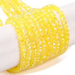 Желтый Запекание гальванических нитей стеклянных бусин, AB цвет, граненые, рондель, желтые, 4x3 мм, отверстие : 1 мм, около 105~110 шт / нитка, 38~39 см
