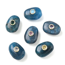 Apatite Perles naturelles d'apatite, avec accessoires zircon cubique micro pave en laiton, nuggets, 18x13x9.5~10mm, Trou: 2mm