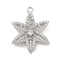 Платина Подвески из латуни с прозрачным фианитом, без кадмия, без никеля и без свинца, цветок, платина, 22x17.5x3.5 мм, отверстие : 1.2 мм