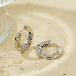 Серебро Серьги-кольца из латуни с прозрачным кубическим цирконием в форме звезды, серебряные, 19x17 мм