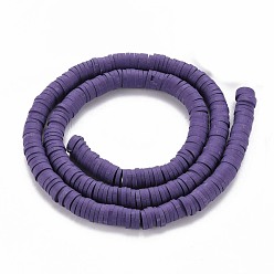 Medium Purple Handmade Polymer Clay Bead Strands, Heishi Beads, Disc/Flat Round, Medium Purple, 6x0.5~1mm, Hole: 2mm, about 320~447pcs/strand, 15.74 inch~16.92 inch