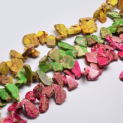 Mixed Color Natural Imperial Jasper Beads Strands, Nuggets, Dyed, Mixed Color, 12~24x24~46x6~7mm, Hole: 1mm, about 15.7 inch.